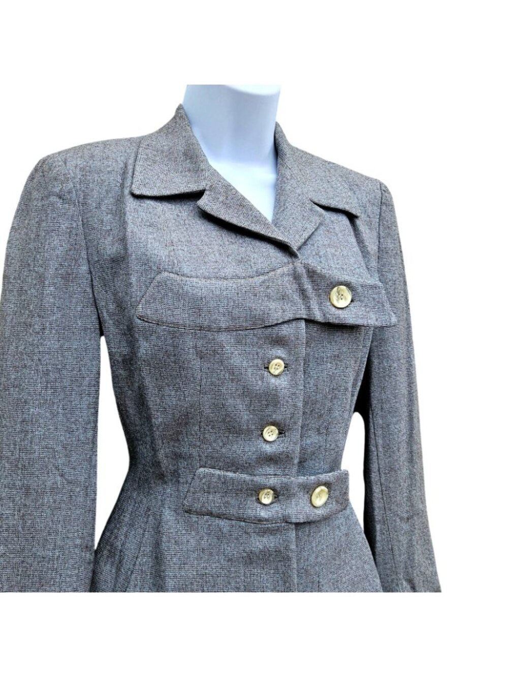 Vintage 30s 40s Gray Wool Hourglass Jacket Union Label Medium Vintage 26" Waist - Picture 13 of 16